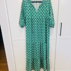 Green Geometric V-Neck Maxi Dress